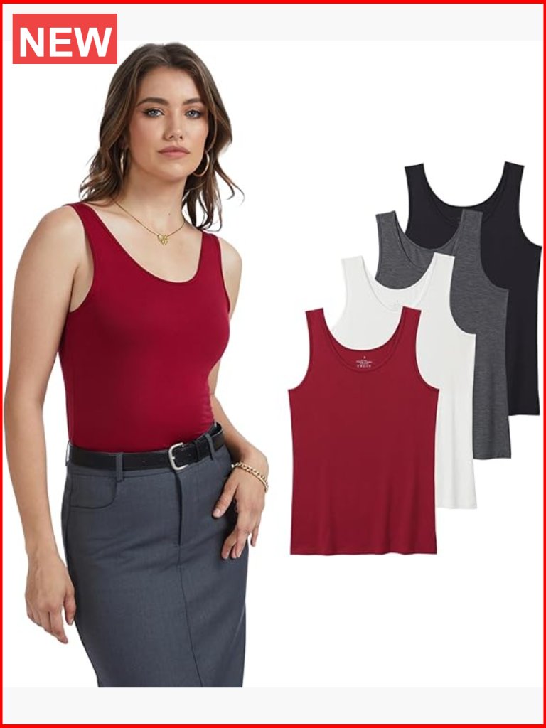 4 Pack Women's Modal Spandex Basic Undershirt Tank Tops Sleeveless Lightweight